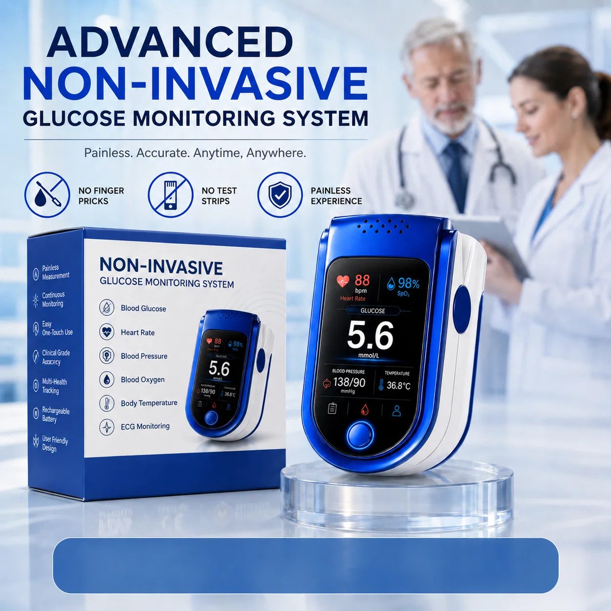 ⚕️ Non-Invasive Daily Health Tracker | 💧 Needle-Free Wellness Trend Monitoring Device