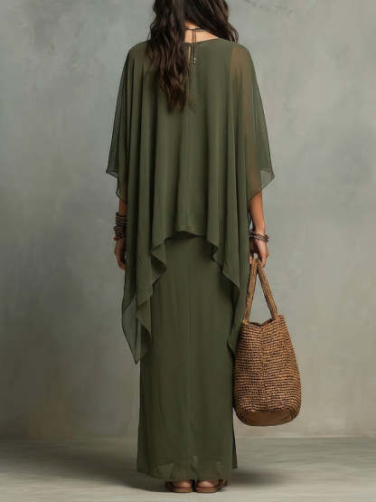 Loose And Elegant Chiffon Top And Sleeveless Cotton Dress Two-piece Set