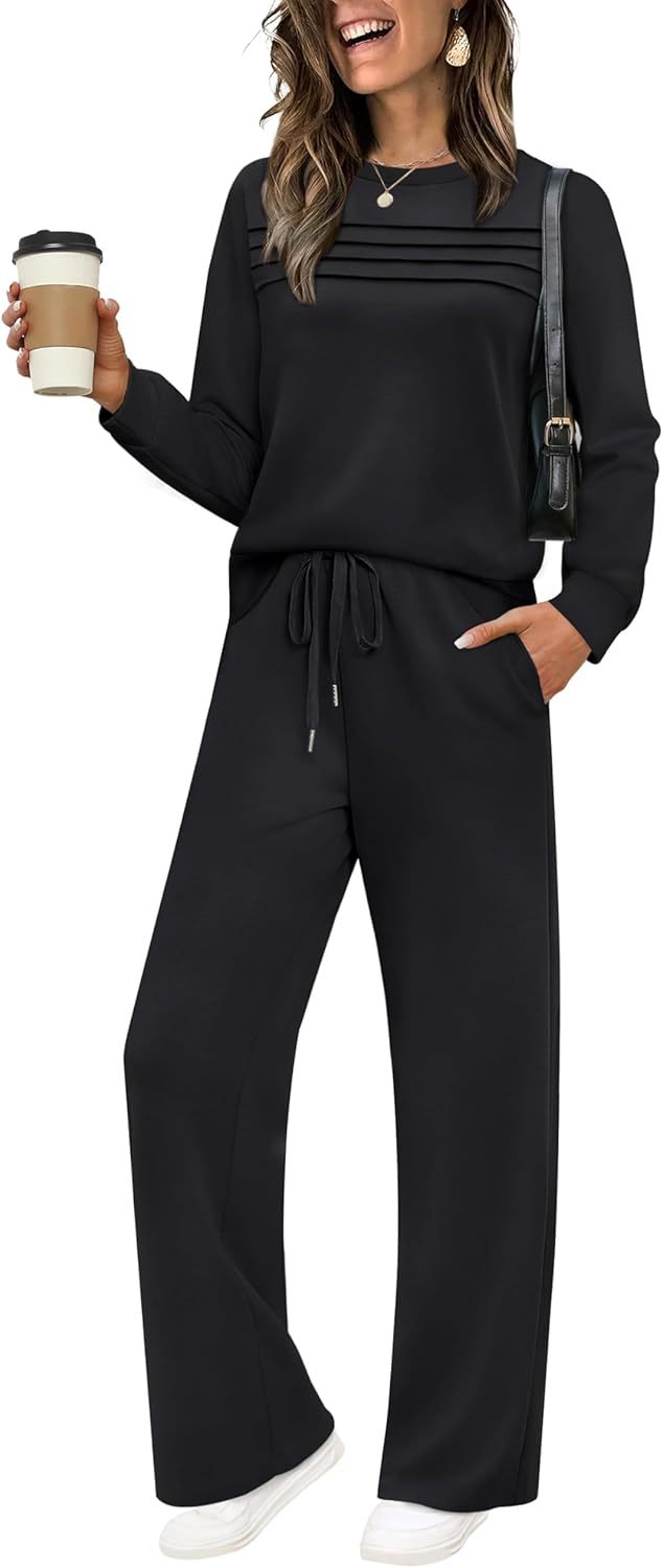 WIHOLL Women's 2 Piece Sets Sweatshirt Casual Travel Outfits Lounge Wide Leg Tracksuit Cozy Sweatsuits Fashion 2025