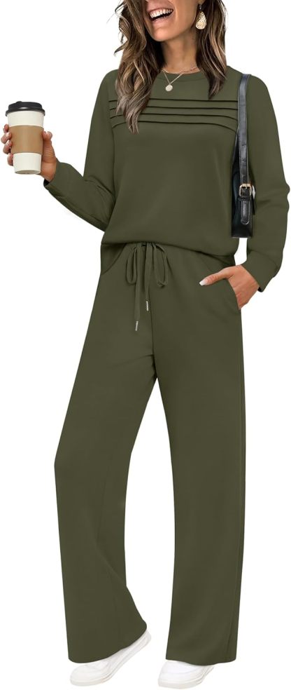 WIHOLL Women's 2 Piece Sets Sweatshirt Casual Travel Outfits Lounge Wide Leg Tracksuit Cozy Sweatsuits Fashion 2025