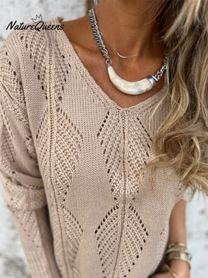 Leaf Knit Reversible Button Sweater