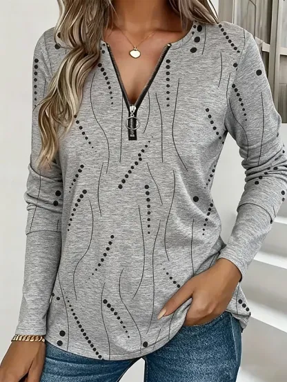 Women's T Shirt Zipper Print Graphic Geometric Vintage Fashion Stylish Long Sleeve Crew Neck V Neck Regular Tops