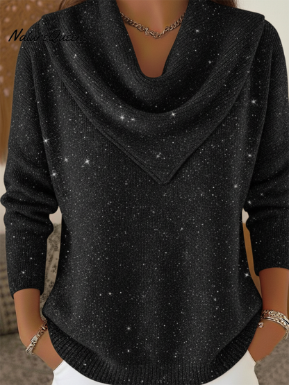 Vintage Soft Triangle Neck Sequined Shiny Sweater Top