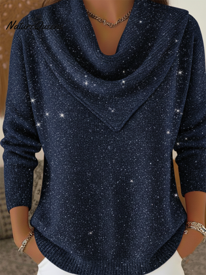 Vintage Soft Triangle Neck Sequined Shiny Sweater Top