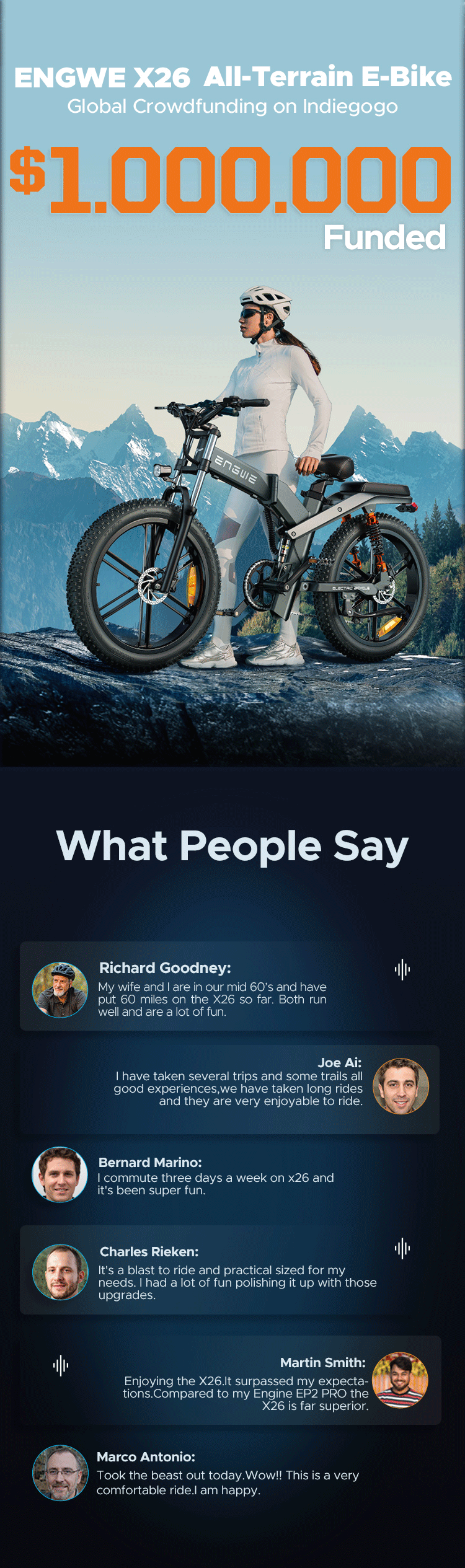 Engwe X26 1000W 26" Fat Bike Foldable E-Mountain Bike Dual Batteries EMTB - Buybestgear