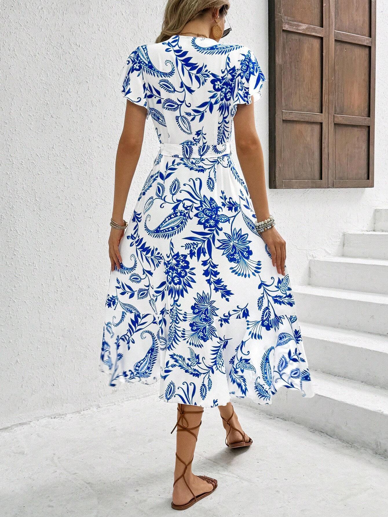 Breezaya Women's Floral Printed Wrap Style Midi Dress Maxi Women Outfit