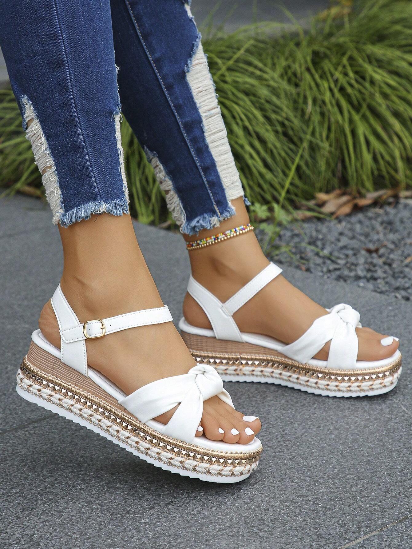2026 Summer New Fashion Rivet Decor Ankle Strap One-Buckle Wedge Sandals