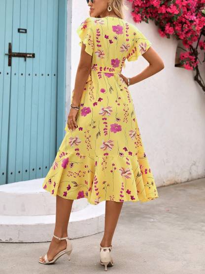 Breezaya Women's Floral Printed Wrap Style Midi Dress Maxi Women Outfit