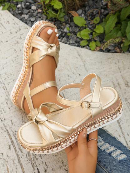 2026 Summer New Fashion Rivet Decor Ankle Strap One-Buckle Wedge Sandals