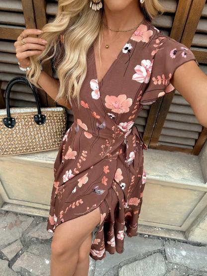 Breezaya Women's Floral Printed Wrap Style Midi Dress Maxi Women Outfit