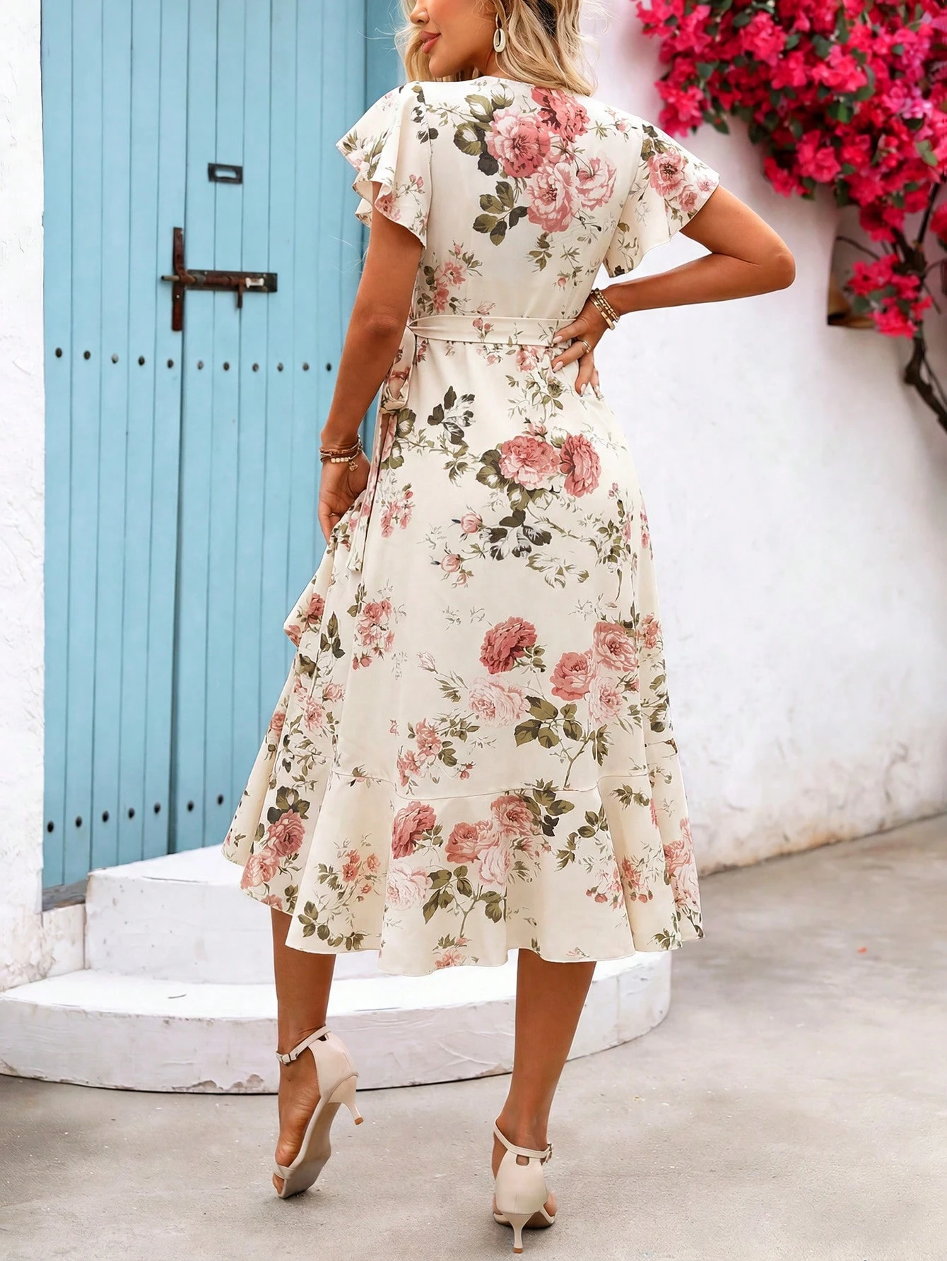 Breezaya Women's Floral Printed Wrap Style Midi Dress Maxi Women Outfit