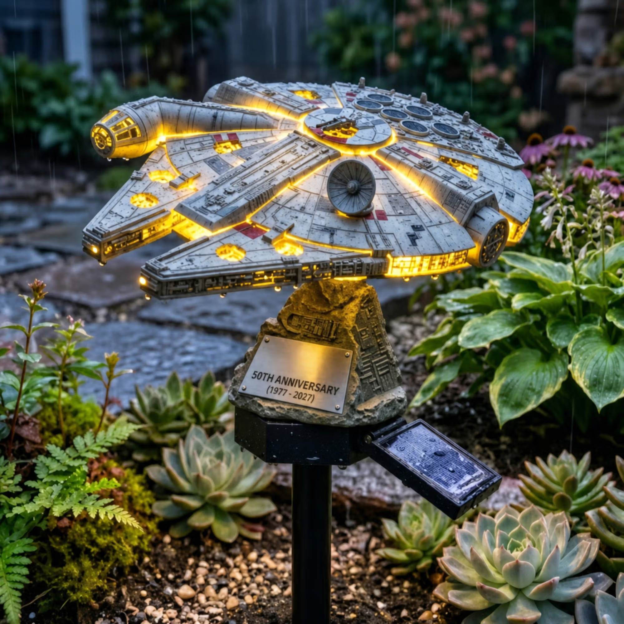 60th Anniversary Solar Garden Stake Light, Sci-Fi Spaceship Inspired Outdoor LED Yard Decor, Collectible Solar Pathway Lamp, Gift for Fans