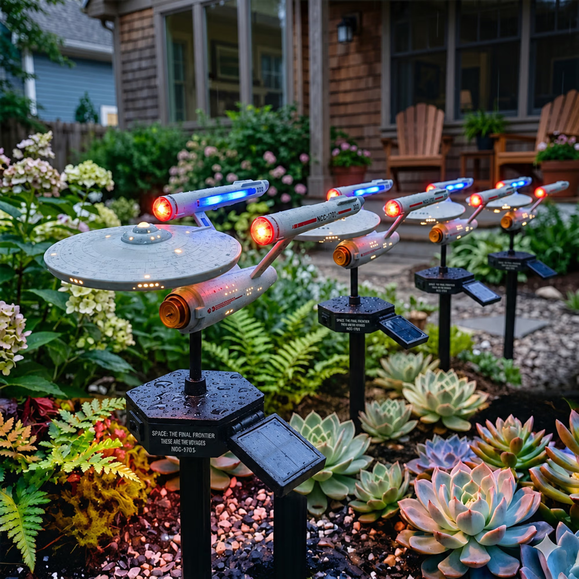 60th Anniversary Solar Garden Stake Light, Sci-Fi Spaceship Inspired Outdoor LED Yard Decor, Collectible Solar Pathway Lamp, Gift for Fans