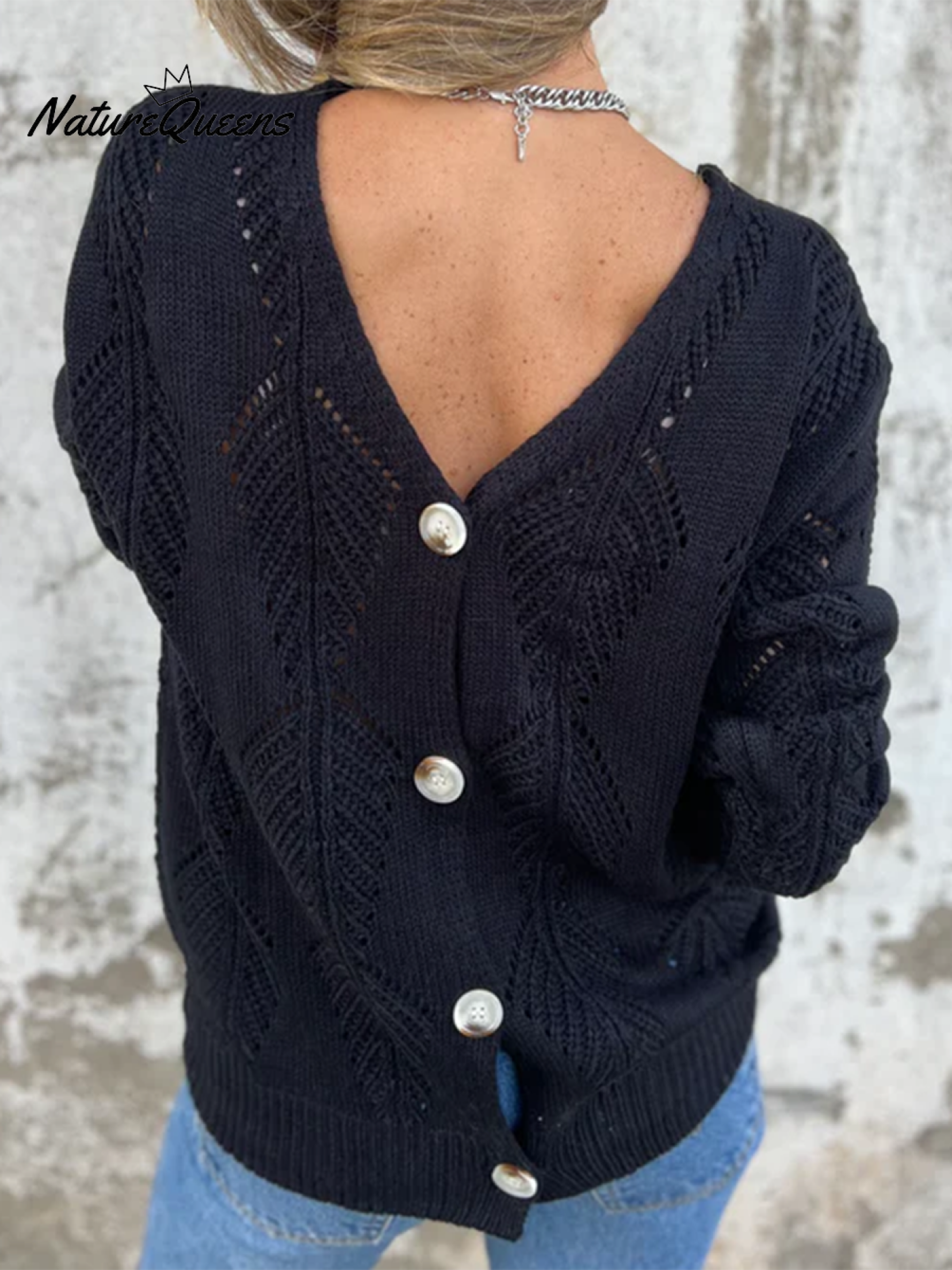 Leaf Knit Reversible Button Sweater