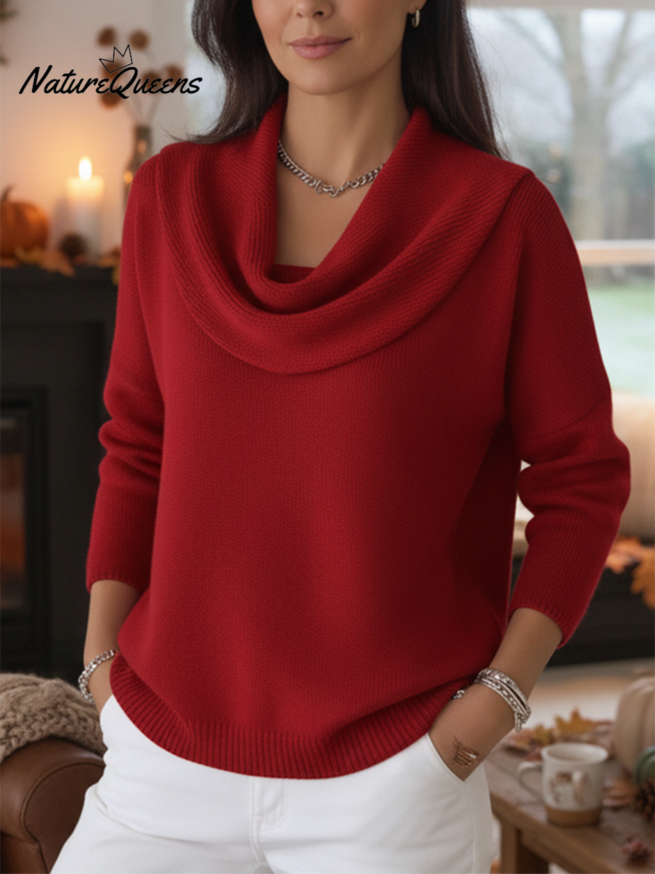 Women's Soft and Elegant Solid Color Ruffled Collar Sweater Top