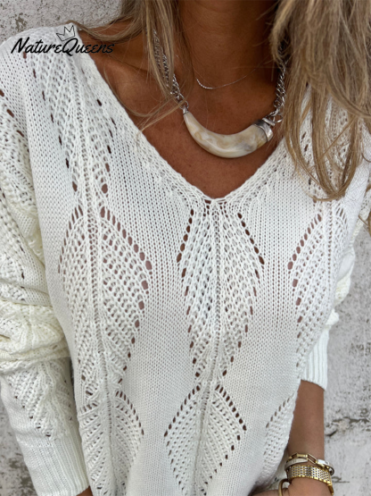 Leaf Knit Reversible Button Sweater