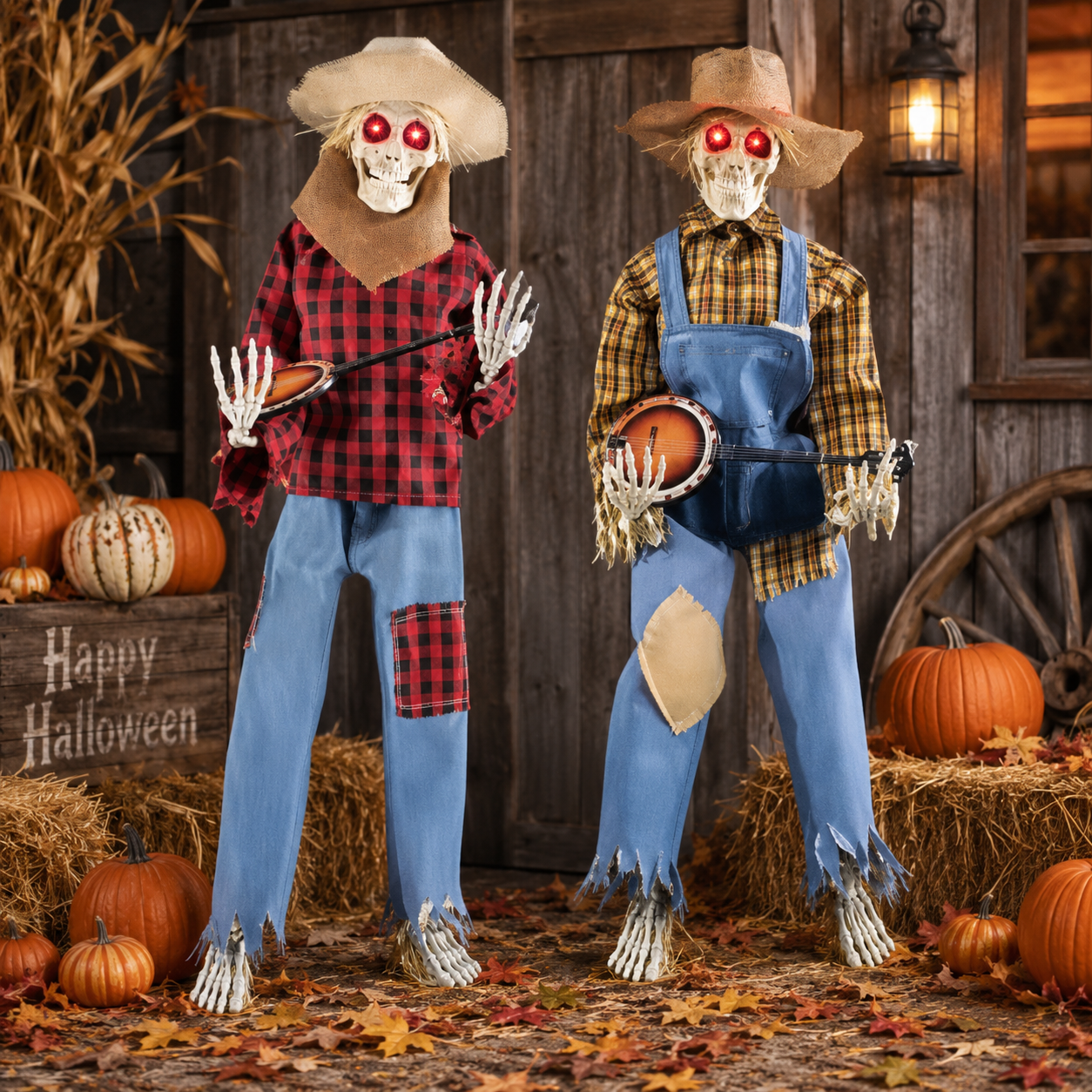 Animated Musical Banjo Skeleton Duo
