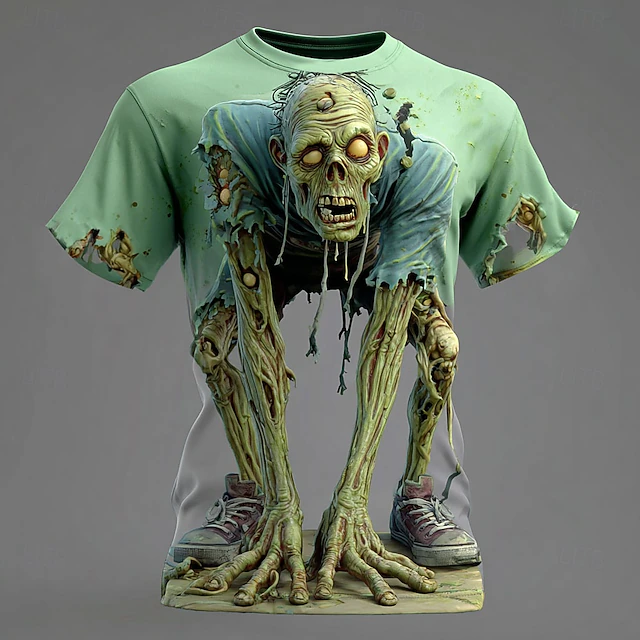 Halloween Men's Optical Illusion Zombies 3D T Shirt Short Sleeve T shirt 3D Print Crew Neck Shirt Exaggerated Designer Horror Party Street Holiday Yellow Blue Purple Summer Spring All Seasons