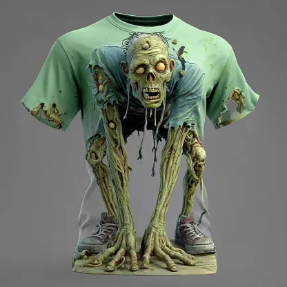 Halloween Men's Optical Illusion Zombies 3D T Shirt Short Sleeve T shirt 3D Print Crew Neck Shirt Exaggerated Designer Horror Party Street Holiday Yellow Blue Purple Summer Spring All Seasons