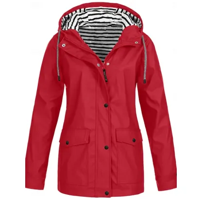 Women's Hoodie Jacket Waterproof Comfortable Pocket Buttons Casual Plain Vacation Street Casual Daily Wear Single Breasted Regular Hooded Regular Fit Long Sleeve Outerwear Yellow Red Navy Blue Spring