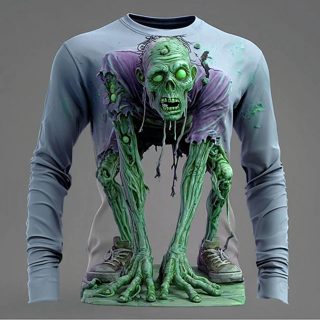 Halloween Men's Optical Illusion Zombies 3D T Shirt Short Sleeve T shirt 3D Print Crew Neck Shirt Exaggerated Designer Horror Party Street Holiday Yellow Blue Purple Summer Spring All Seasons