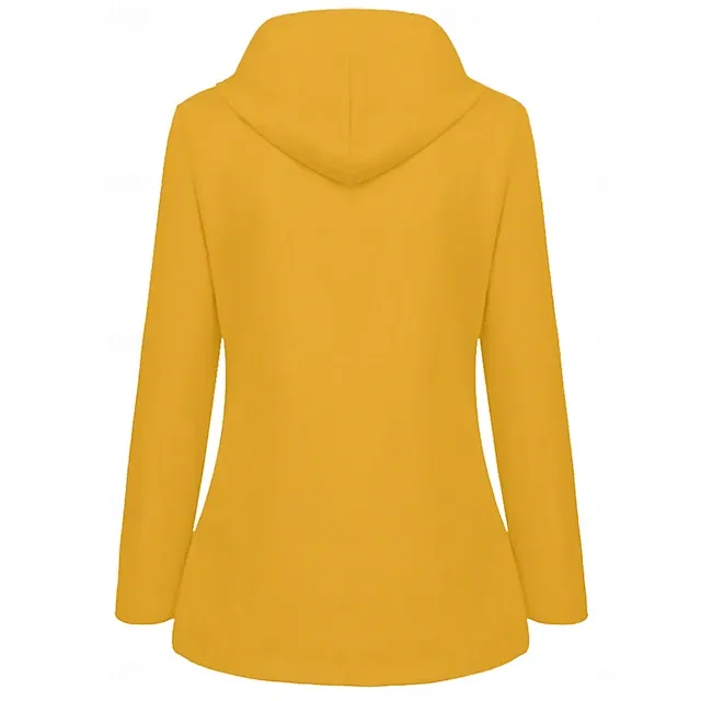 Women's Hoodie Jacket Waterproof Comfortable Pocket Buttons Casual Plain Vacation Street Casual Daily Wear Single Breasted Regular Hooded Regular Fit Long Sleeve Outerwear Yellow Red Navy Blue Spring