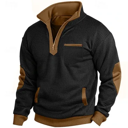 Men's Zip Up Sweatshirt Waffle Sweatshirt Pullover Black Navy Blue Half Zip Plain Pocket Casual Daily Work Polyester Active Vintage Cool Spring Fall Clothing Apparel Hoodies Sweatshirts Long Sleeve