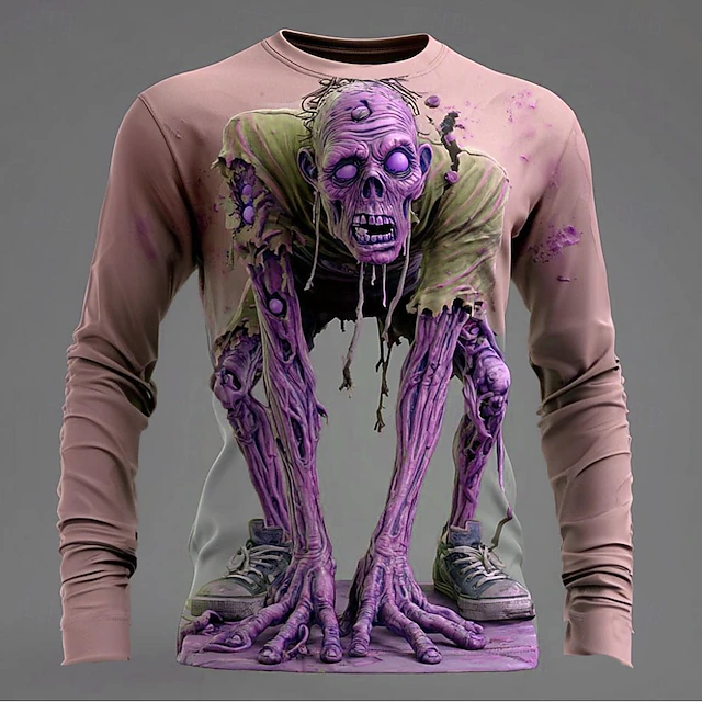 Halloween Men's Optical Illusion Zombies 3D T Shirt Short Sleeve T shirt 3D Print Crew Neck Shirt Exaggerated Designer Horror Party Street Holiday Yellow Blue Purple Summer Spring All Seasons
