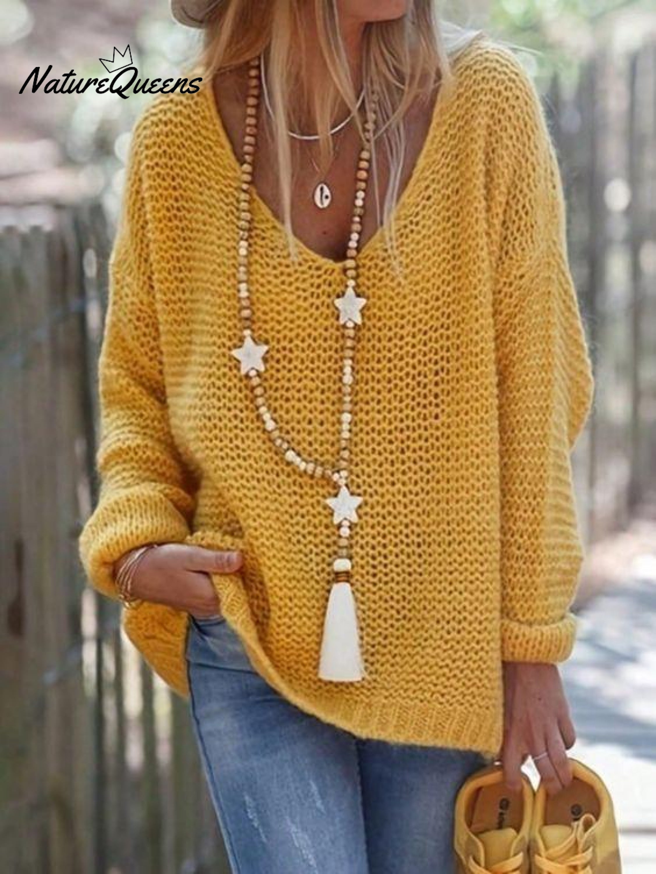 Sweater V-neck Long Sleeve Knitted Top