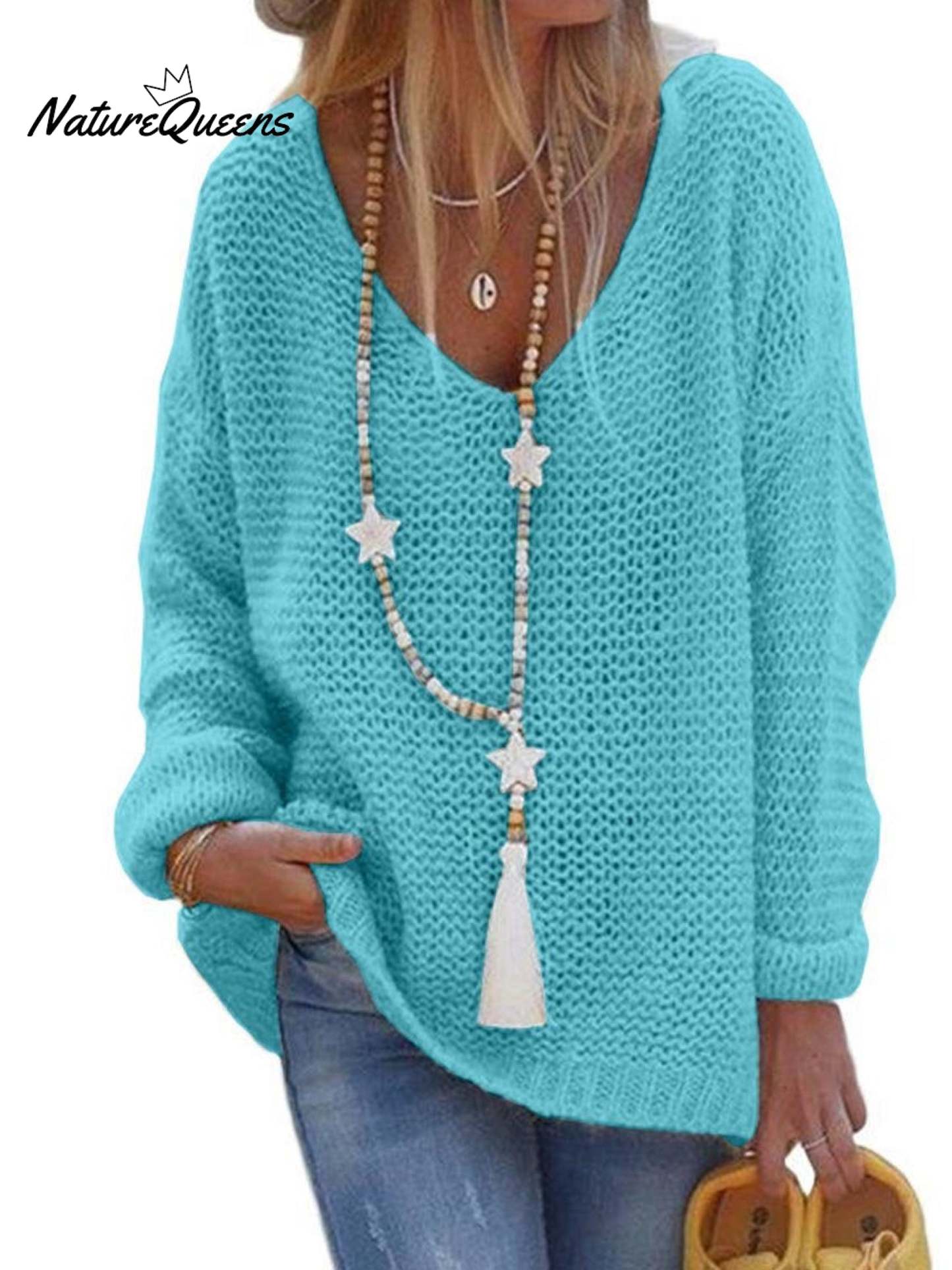 Sweater V-neck Long Sleeve Knitted Top