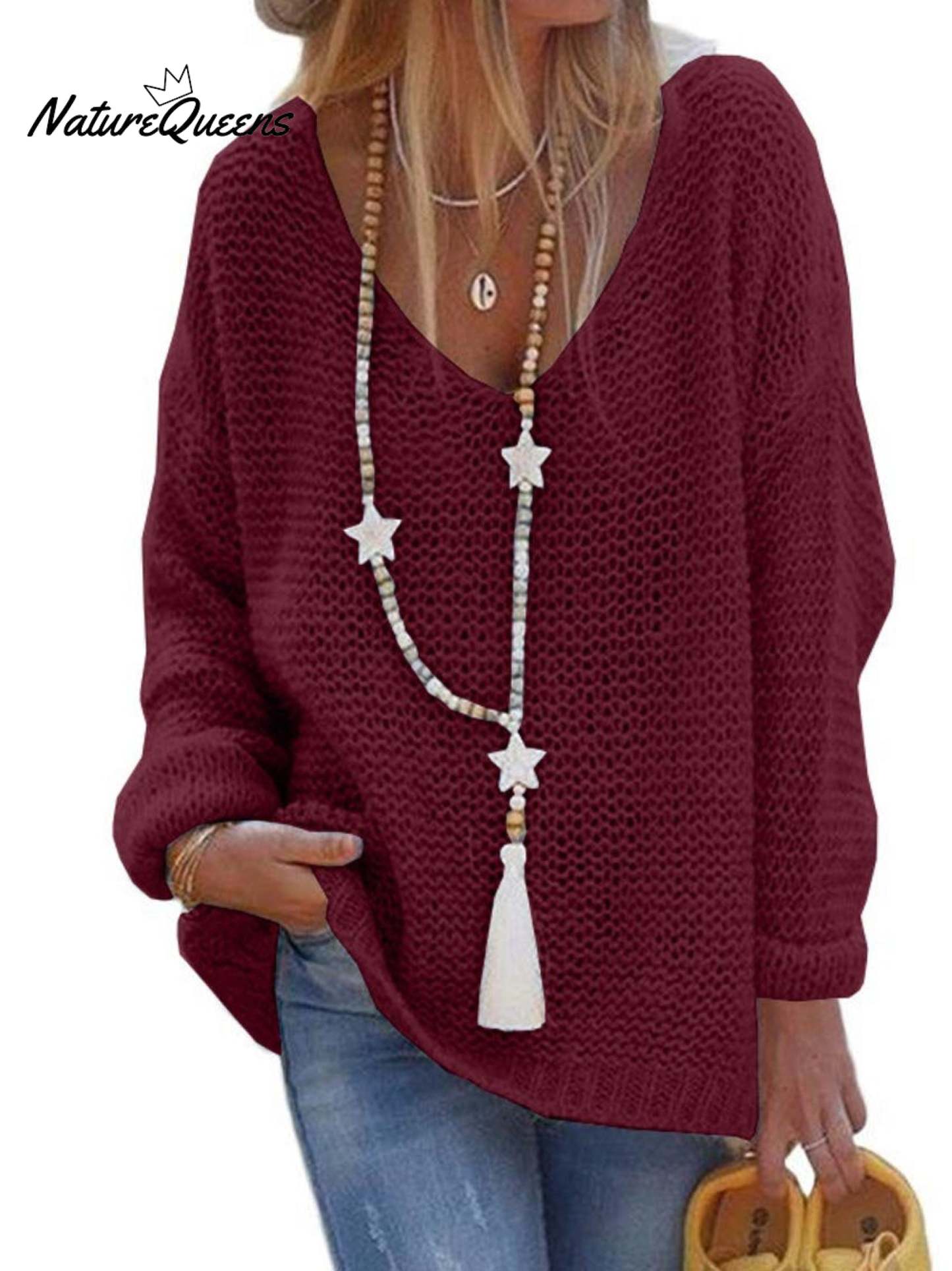 Sweater V-neck Long Sleeve Knitted Top