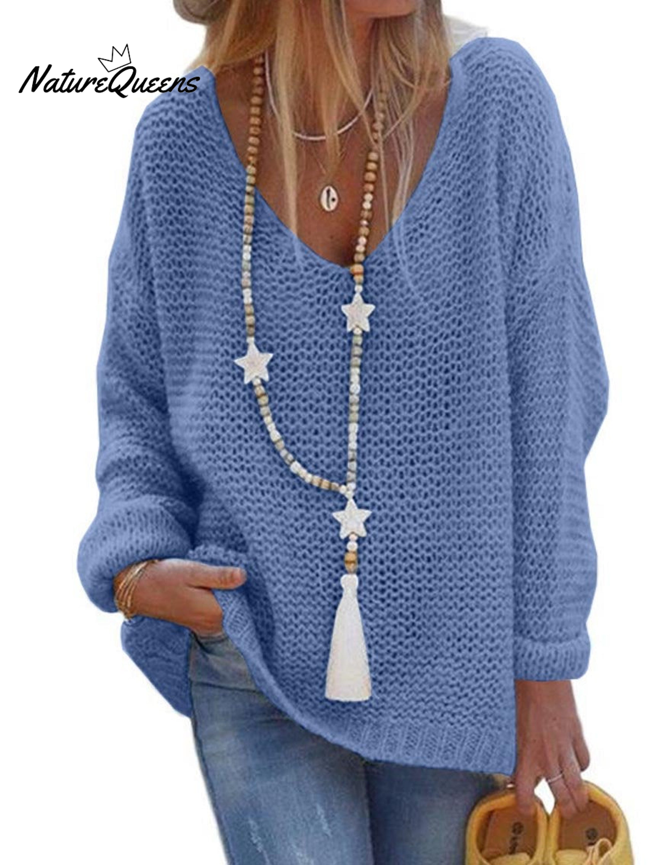 Sweater V-neck Long Sleeve Knitted Top