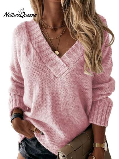 V-neck Long-sleeved Pullover Sweater Top