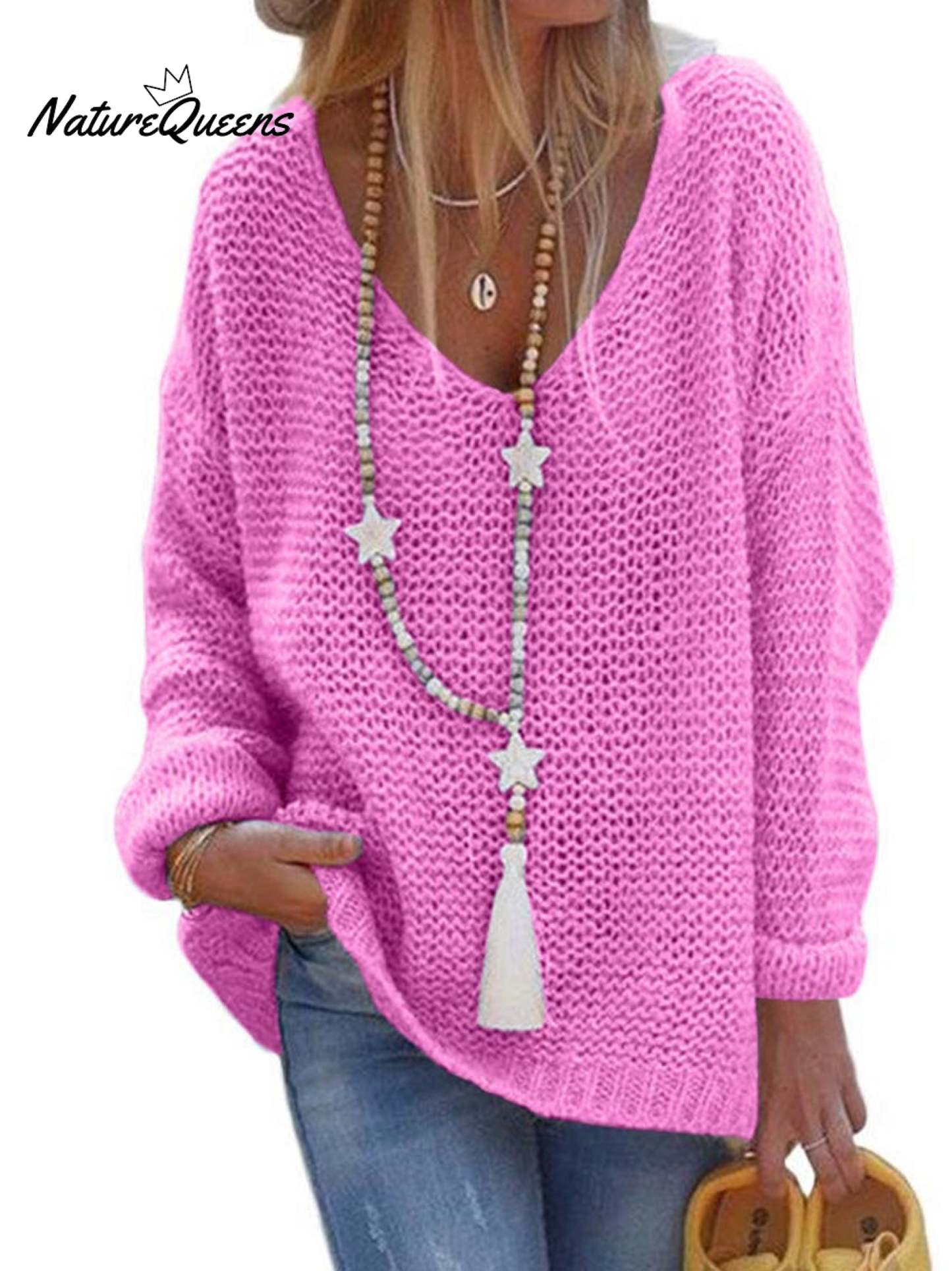 Sweater V-neck Long Sleeve Knitted Top