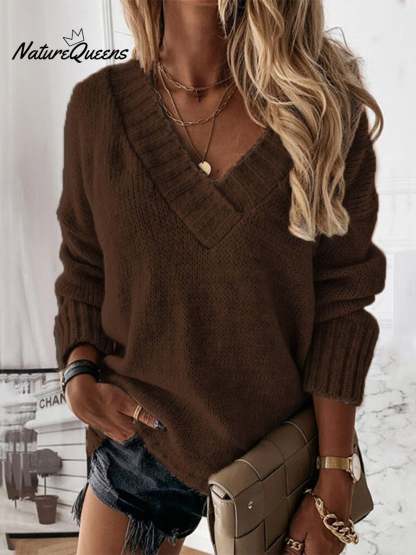 V-neck Long-sleeved Pullover Sweater Top
