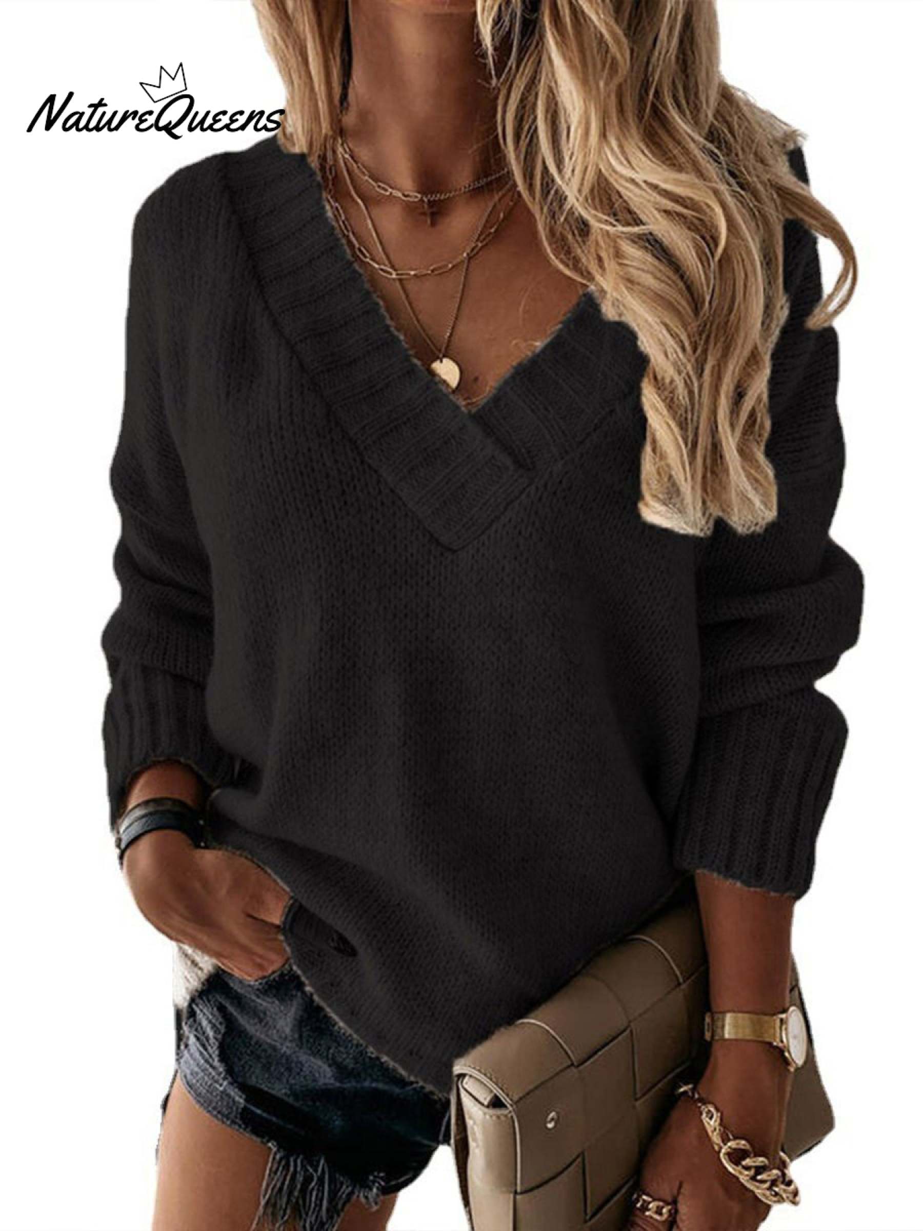 V-neck Long-sleeved Pullover Sweater Top
