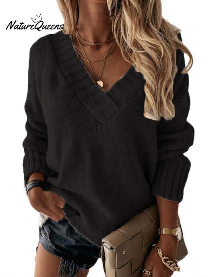 V-neck Long-sleeved Pullover Sweater Top
