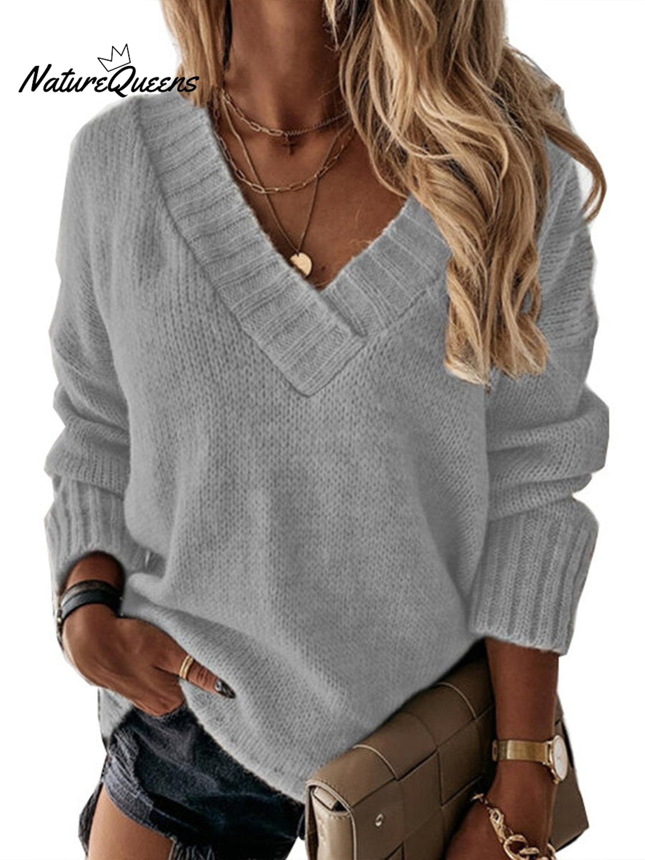 V-neck Long-sleeved Pullover Sweater Top