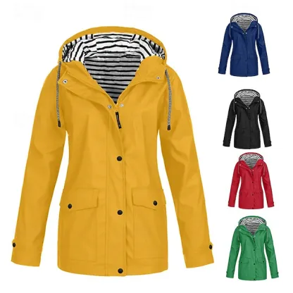 Women's Hoodie Jacket Waterproof Comfortable Pocket Buttons Casual Plain Vacation Street Casual Daily Wear Single Breasted Regular Hooded Regular Fit Long Sleeve Outerwear Yellow Red Navy Blue Spring