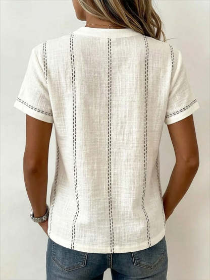 Women's V-neck Short-sleeve Casual Loose Cotton-linen Top