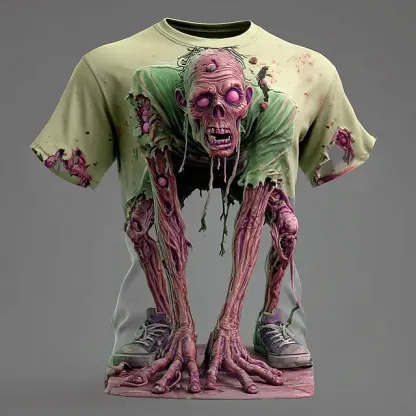 Halloween Men's Optical Illusion Zombies 3D T Shirt Short Sleeve T shirt 3D Print Crew Neck Shirt Exaggerated Designer Horror Party Street Holiday Yellow Blue Purple Summer Spring All Seasons
