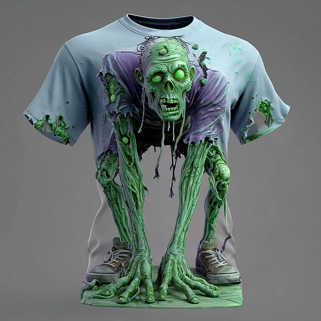 Halloween Men's Optical Illusion Zombies 3D T Shirt Short Sleeve T shirt 3D Print Crew Neck Shirt Exaggerated Designer Horror Party Street Holiday Yellow Blue Purple Summer Spring All Seasons