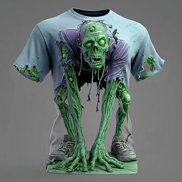Halloween Men's Optical Illusion Zombies 3D T Shirt Short Sleeve T shirt 3D Print Crew Neck Shirt Exaggerated Designer Horror Party Street Holiday Yellow Blue Purple Summer Spring All Seasons
