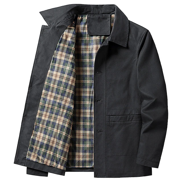 Men's Lightweight Jacket Trucker Jacket Outdoor Jacket Summer Jacket Daily Wear Workfashion Windproof Buttons Inside Pocket Spring Fall Plain Stylish Business Shirt Collar Regular Black khaki Army