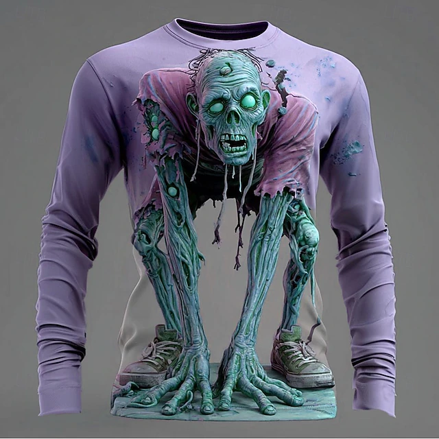 Halloween Men's Optical Illusion Zombies 3D T Shirt Short Sleeve T shirt 3D Print Crew Neck Shirt Exaggerated Designer Horror Party Street Holiday Yellow Blue Purple Summer Spring All Seasons