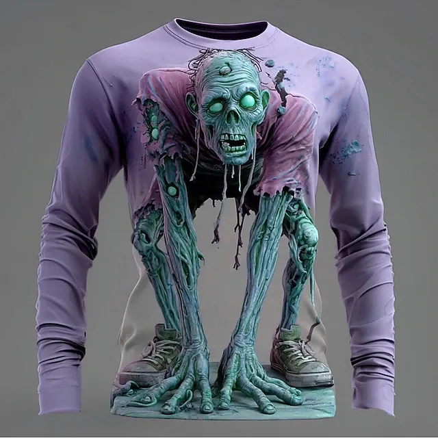 Halloween Men's Optical Illusion Zombies 3D T Shirt Short Sleeve T shirt 3D Print Crew Neck Shirt Exaggerated Designer Horror Party Street Holiday Yellow Blue Purple Summer Spring All Seasons
