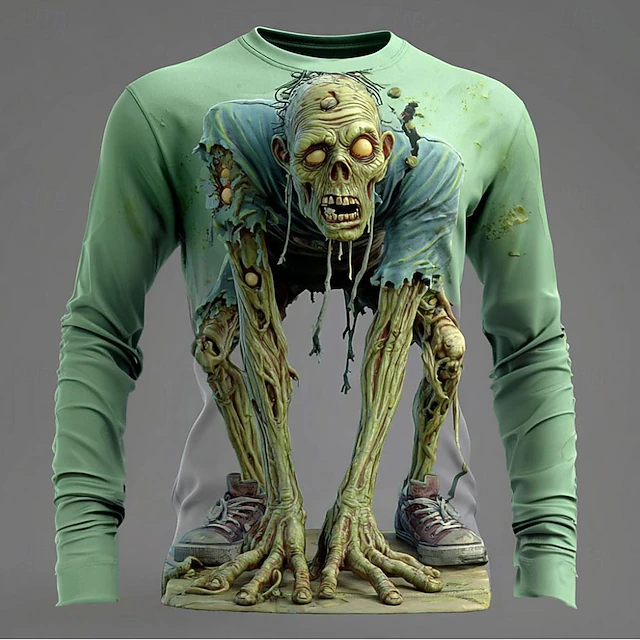 Halloween Men's Optical Illusion Zombies 3D T Shirt Short Sleeve T shirt 3D Print Crew Neck Shirt Exaggerated Designer Horror Party Street Holiday Yellow Blue Purple Summer Spring All Seasons