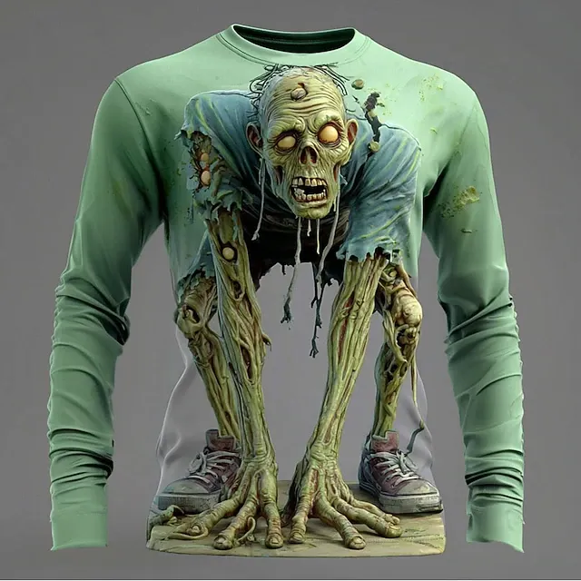 Halloween Men's Optical Illusion Zombies 3D T Shirt Short Sleeve T shirt 3D Print Crew Neck Shirt Exaggerated Designer Horror Party Street Holiday Yellow Blue Purple Summer Spring All Seasons