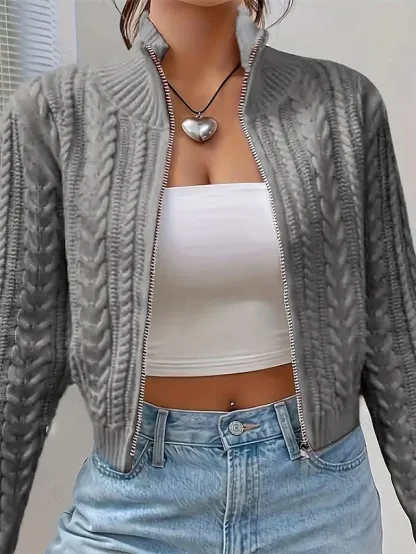 omen's Sweater Cardigan Elegant Fashion Cute Solid Color Stand Collar Zipper Knitted Print Long Sleeve Regular Tops Knit Daily Outdoor Holiday White Wine Red Fall Winter