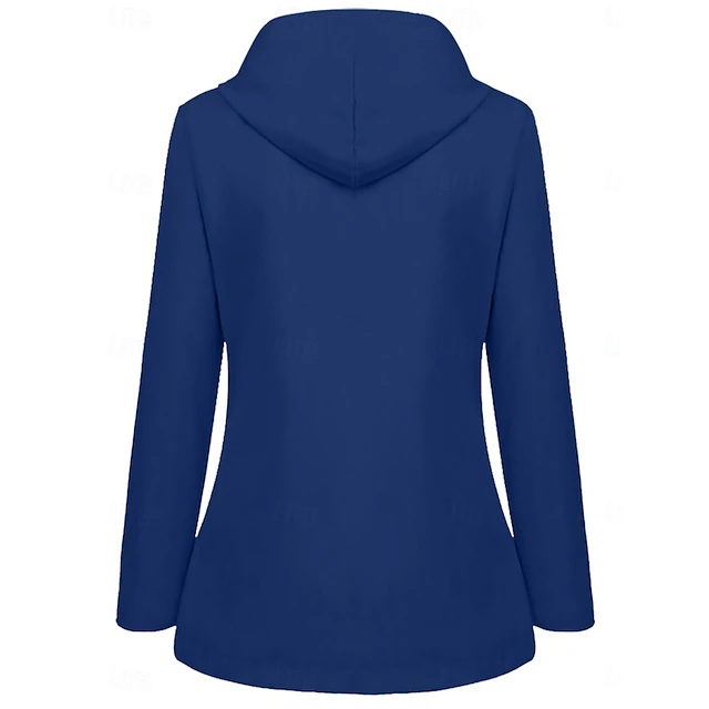 Women's Hoodie Jacket Waterproof Comfortable Pocket Buttons Casual Plain Vacation Street Casual Daily Wear Single Breasted Regular Hooded Regular Fit Long Sleeve Outerwear Yellow Red Navy Blue Spring